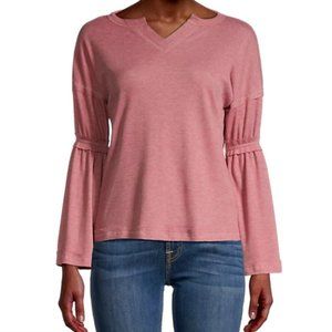 Baea Los Angeles Women's Thermal Boho Flare Long Sleeve V-Neck Top Blush